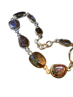 9 Boulder Opale in 18Kt Goldvermeil Fassung Gliederarmband deutsche Handarbeit