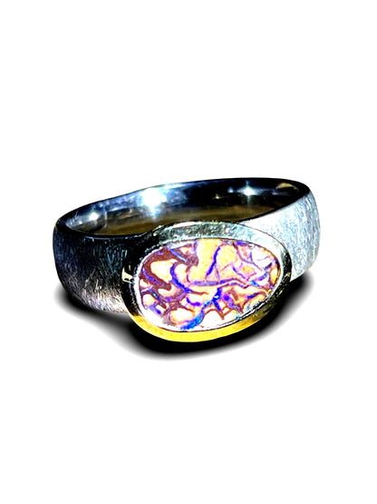 Wochenend Preis Queensland Naturspur Opal in 18kt Goldvermeil Fassung im Sterlingsilber Ring deutsche Handarbeit