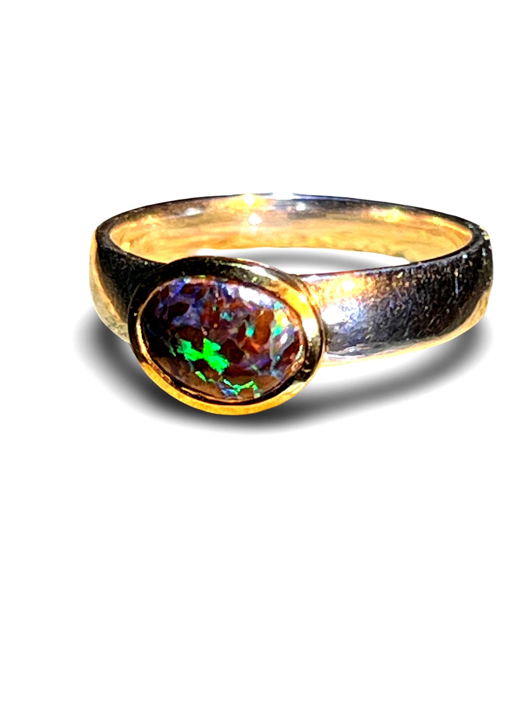 Schwarzopal Tagespreis  Sterlingsilberring mit18kt Goldvermeil Fassung deutsche Handarbeit