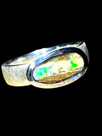 Opal opulent Metallic 14mm x 8mm Sterlingsilberring deutsche Handarbeit