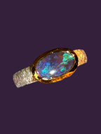 natürlicher Schwarzopal Tagespreis  aus Lightning Ridge Sterling Silberring 18kt Goldvermeilfassung deutsche Handarbeit