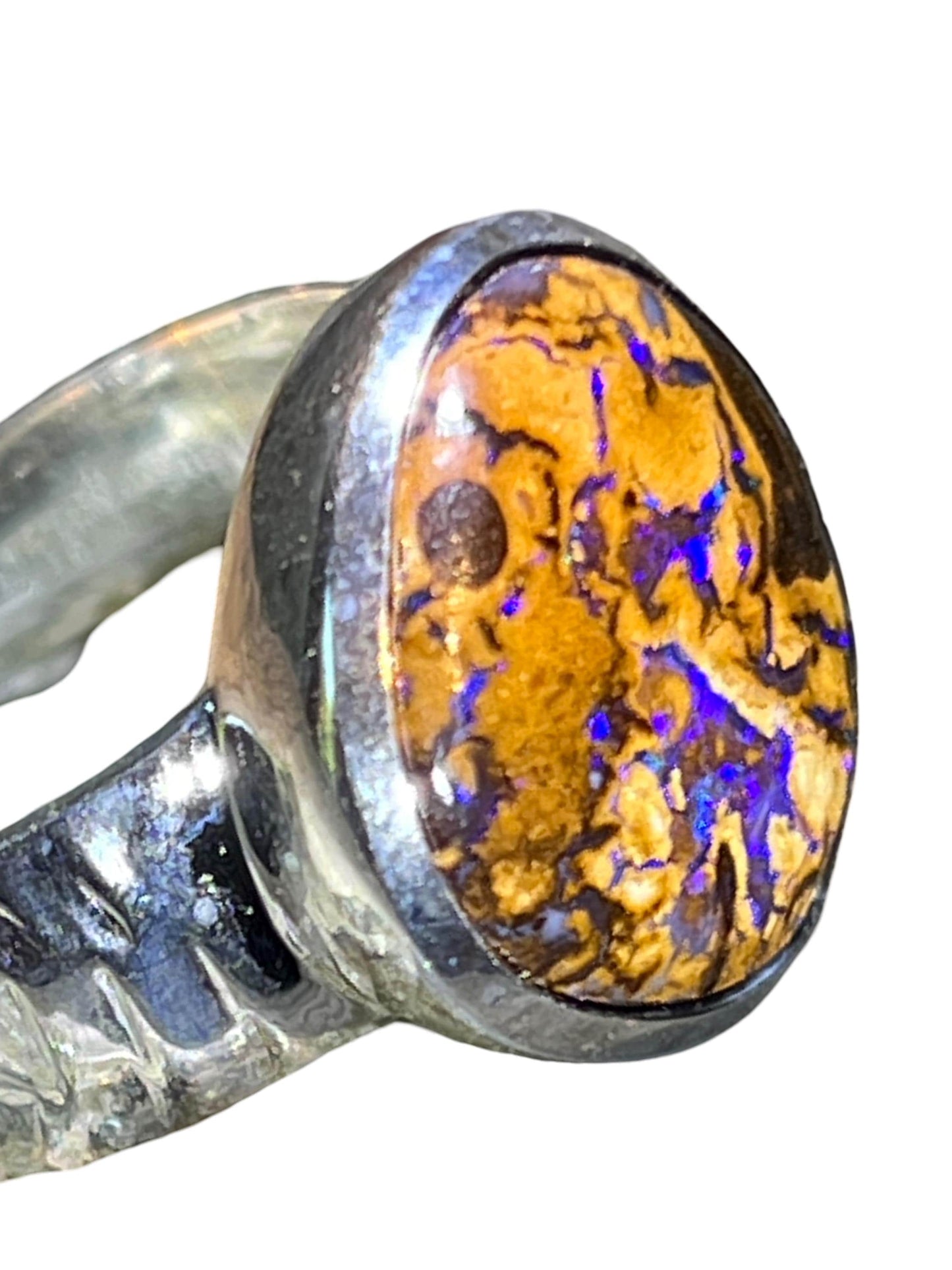 Boulder Opal Kristallspur Opulent Azurblau Sterlingsilberring deutsche Handarbeit