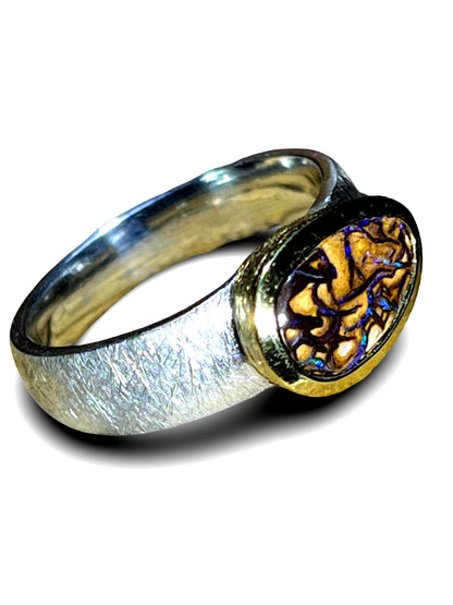 Wochenend Preis Queensland Naturspur Opal in 18kt Goldvermeil Fassung im Sterlingsilber Ring deutsche Handarbeit