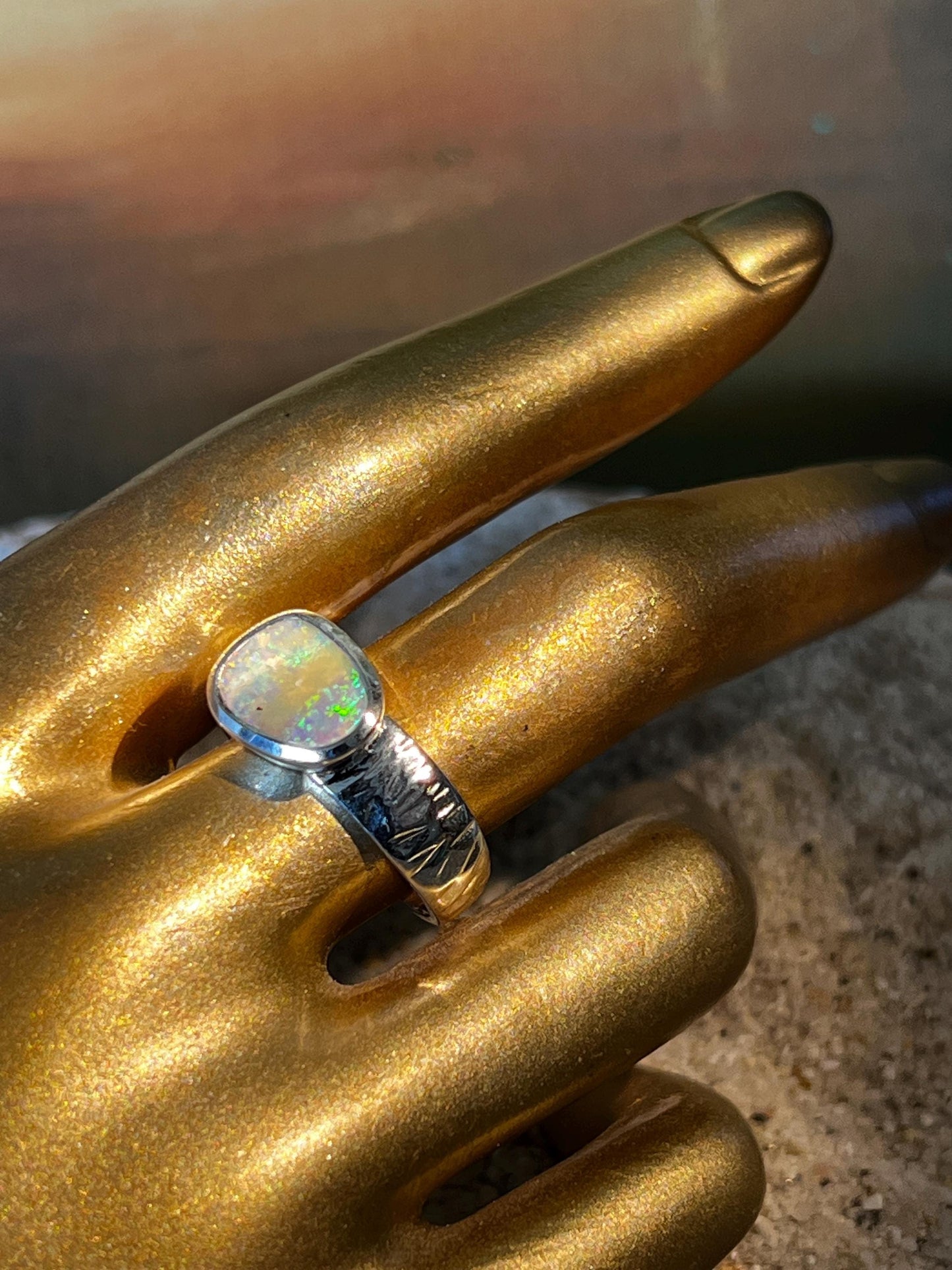 Grüne Wüste Boulder Opal Sterling Silber Ring deutsche Handarbeit