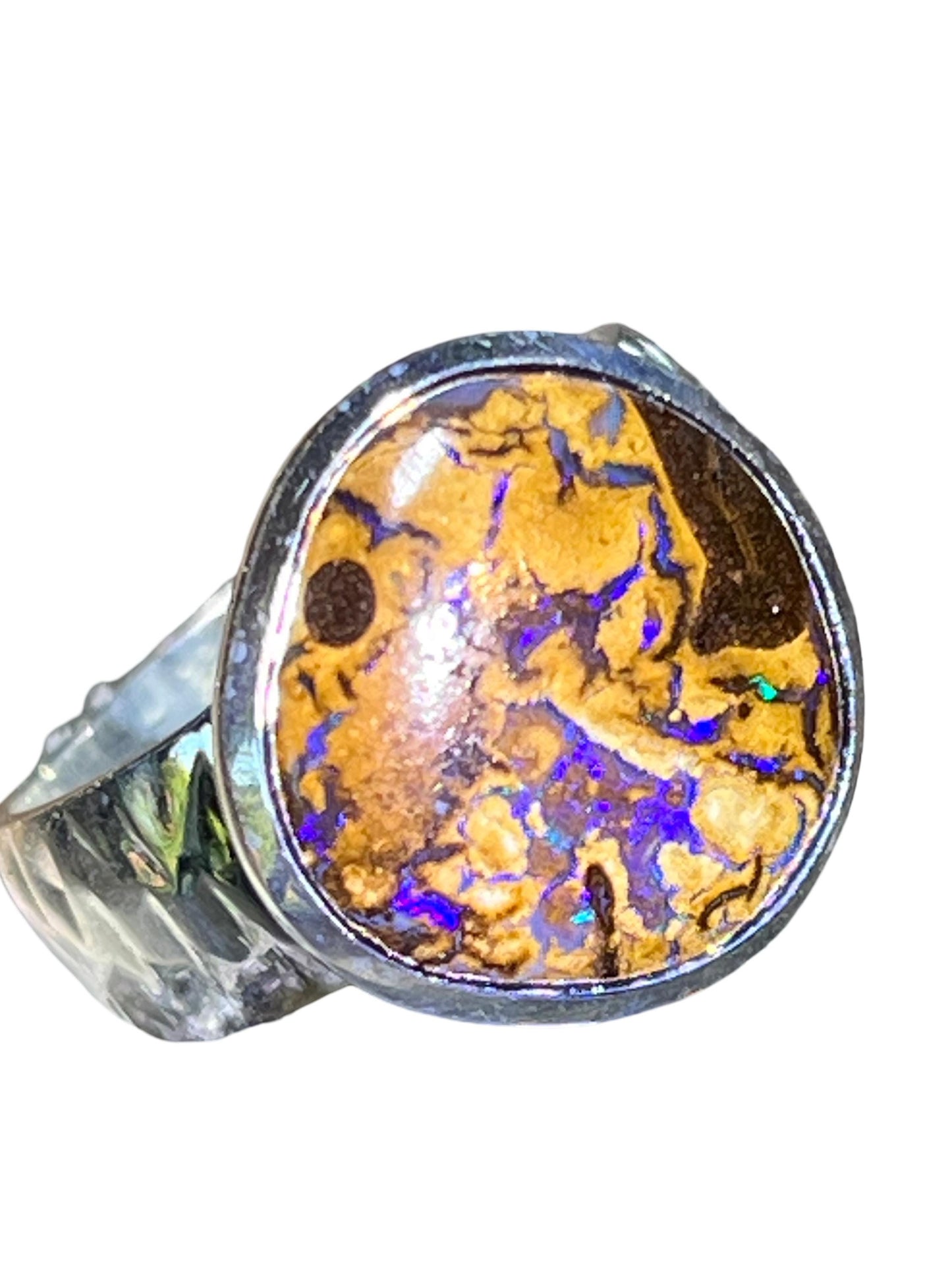 Boulder Opal Kristallspur Opulent Azurblau Sterlingsilberring deutsche Handarbeit