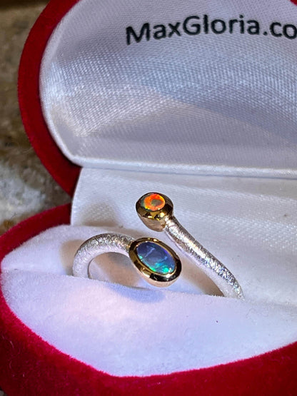 Schwarzopal Prunk und Pracht in 18kt Goldvermeil Fassung Sterlingsilberring deutsche Qualität