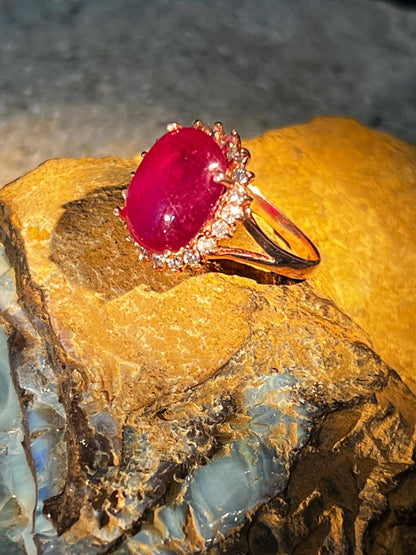 Rubin großer Prinzessin Ring in Sterling Silber vergoldet