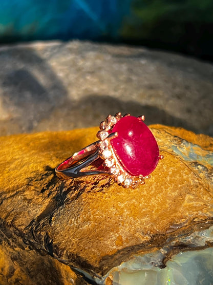Rubin großer Prinzessin Ring in Sterling Silber vergoldet