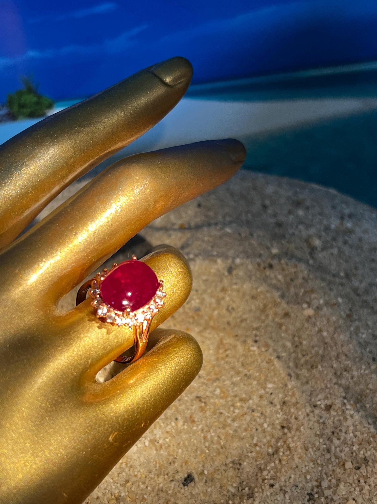 Rubin großer Prinzessin Ring in Sterling Silber vergoldet