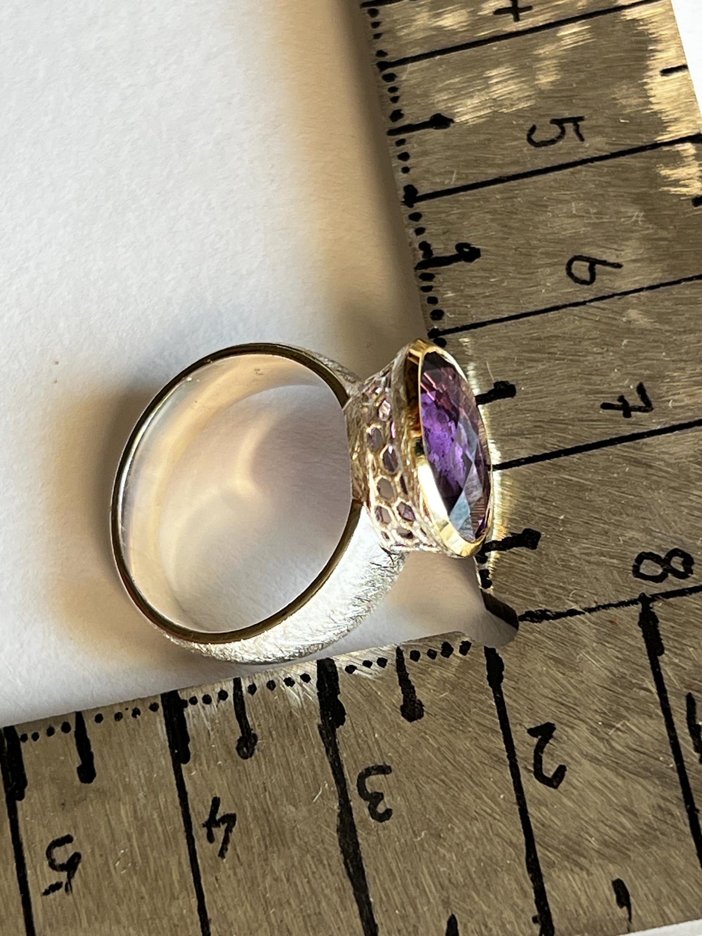 Amethyst Facette  in 18Kt Goldvermeil Fassung Ring in Sterlingsilber