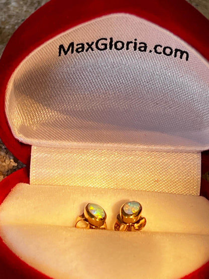 Australische Opal Ohrstecker in 18Kt Goldvermeil Fassung