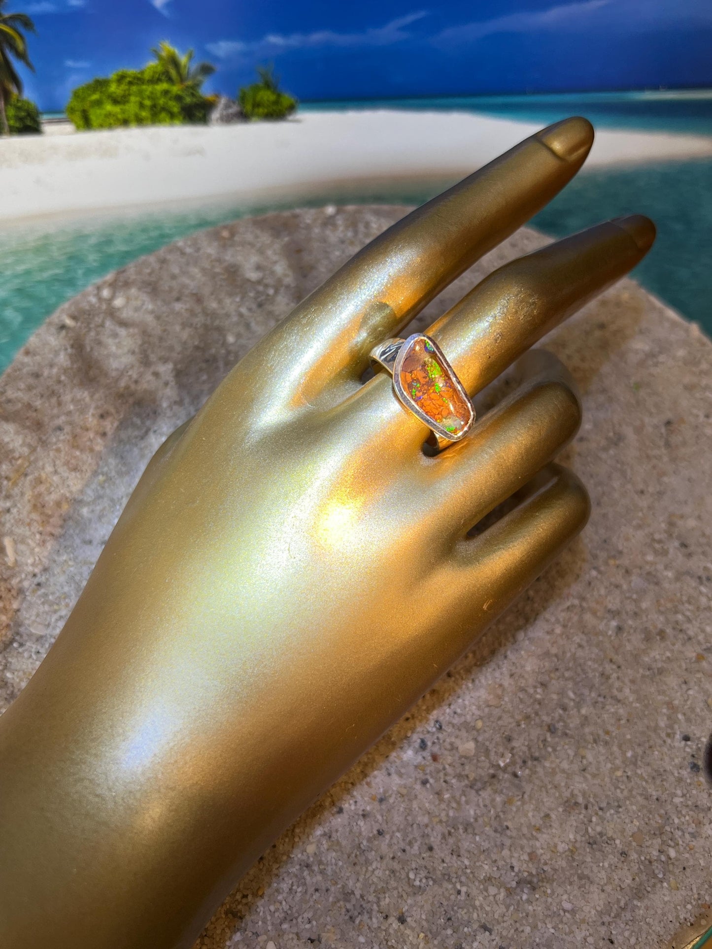 Boulder Opal geschwungene Matrix Ring in Sterling Silber