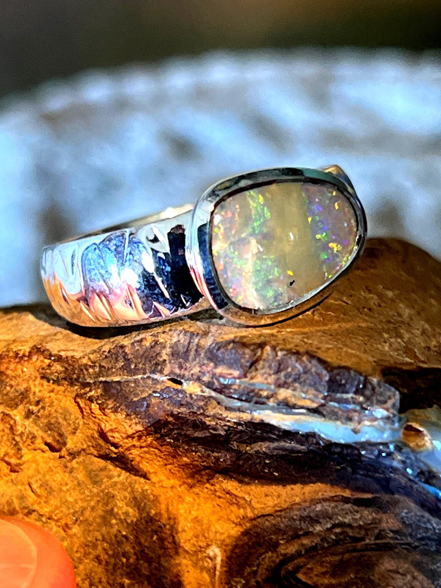 Grüne Wüste Boulder Opal Sterling Silber Ring deutsche Handarbeit