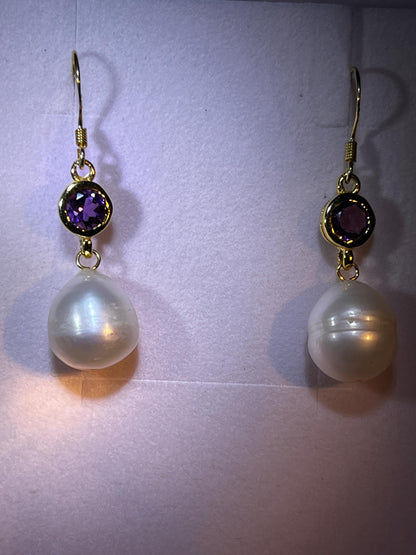 Naturperle an Amethyst in 18 Kt Goldvermail