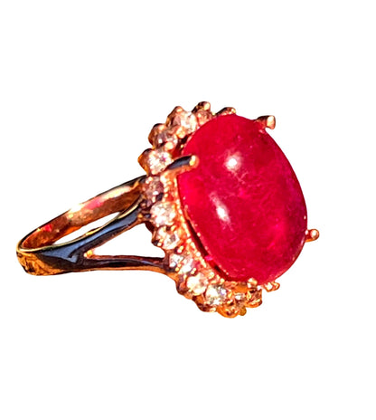 Rubin großer Prinzessin Ring in Sterling Silber vergoldet