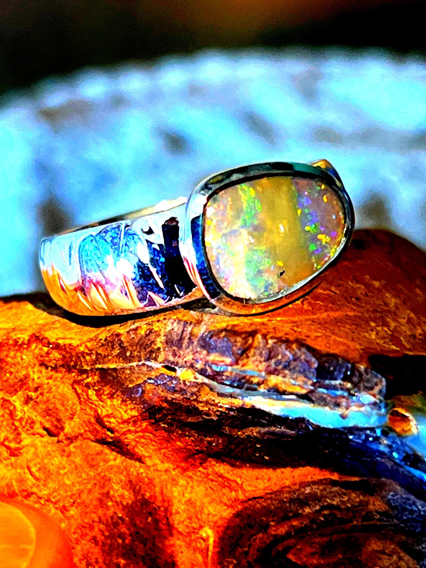 Grüne Wüste Boulder Opal Sterling Silber Ring