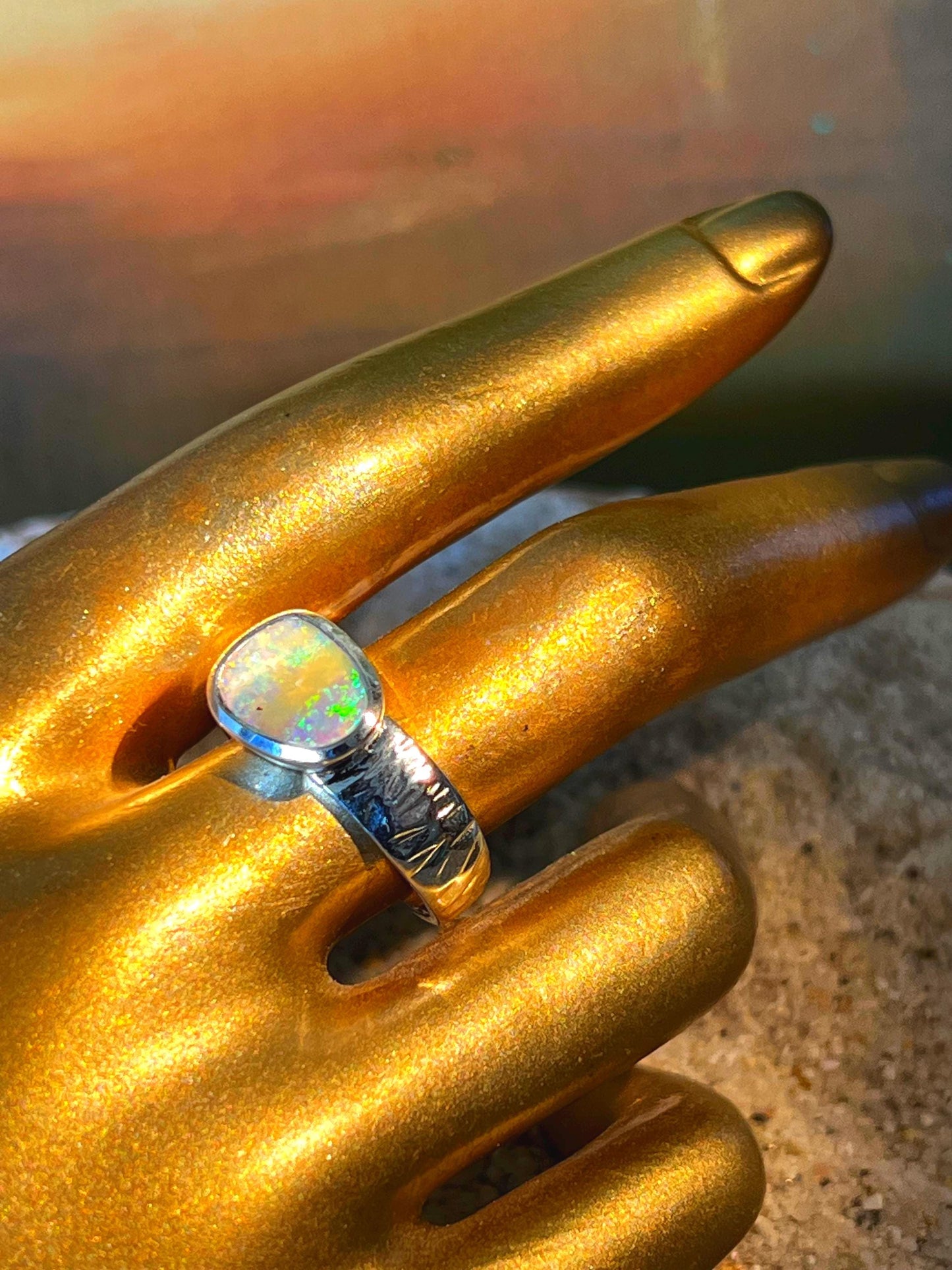 Grüne Wüste Boulder Opal Sterling Silber Ring