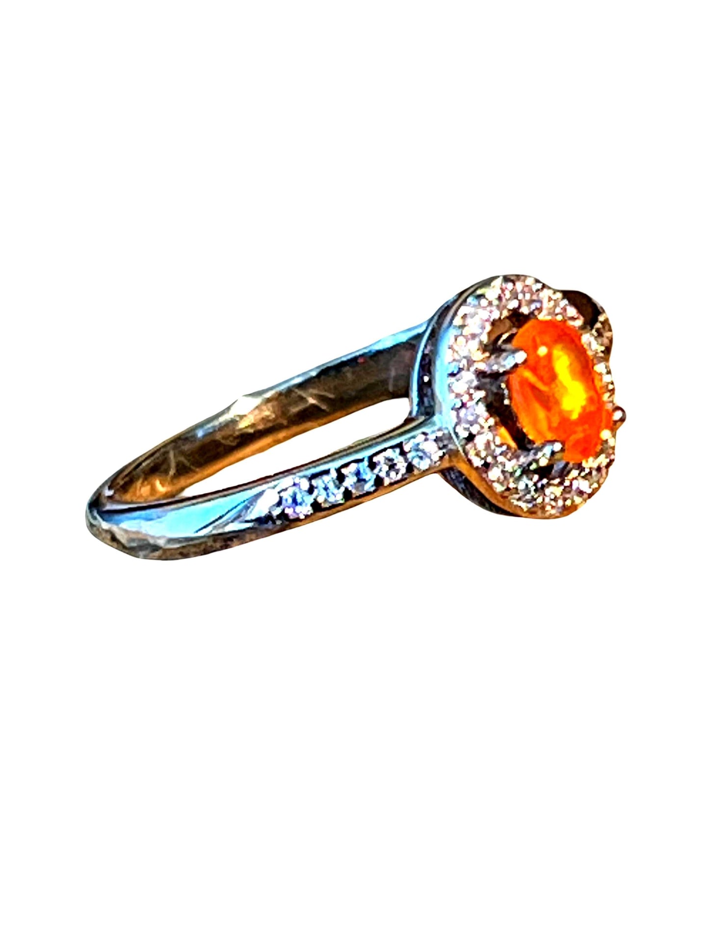 Mein Preis  Feueropal orange grün in Krappenfassung mit Zirkon Ring in Sterlingsilber