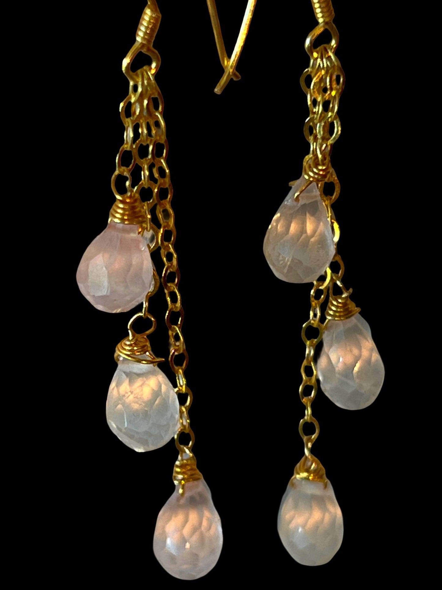 Mein Preis  Rosenquarz 6 Naturtropfen in Sterlingsilber 18Kt Goldvermeil Hängeohrringe