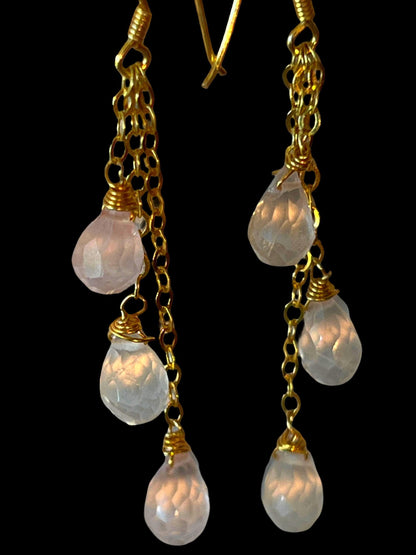 Mein Preis  Rosenquarz 6 Naturtropfen in Sterlingsilber 18Kt Goldvermeil Hängeohrringe