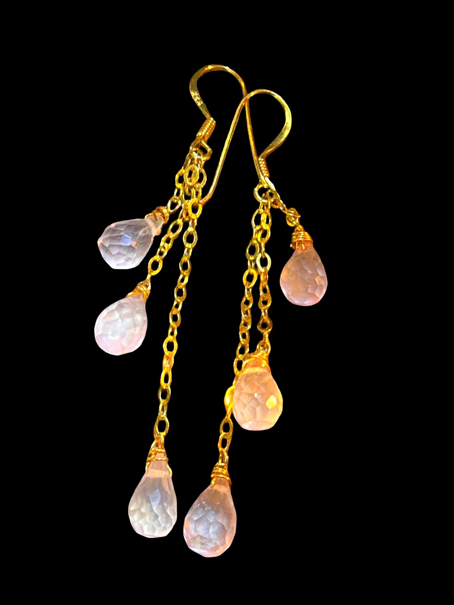 Mein Preis  Rosenquarz 6 Naturtropfen in Sterlingsilber 18Kt Goldvermeil Hängeohrringe