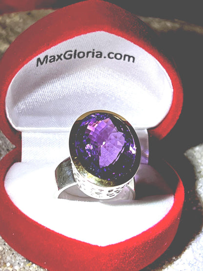 Mein Preis  Natur Lieblingsamethyst in 18Kt Goldvermeil Fassung Ring in Silber