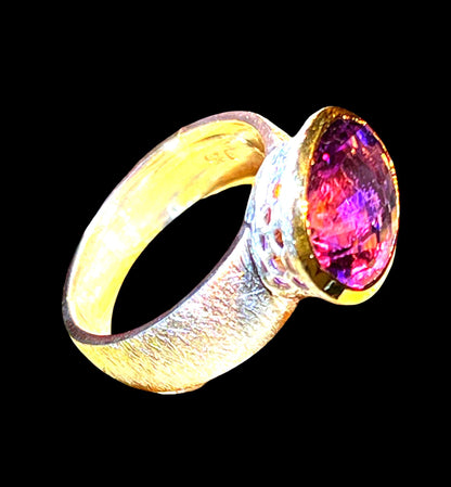 Amethyst Facette  in 18Kt Goldvermeil Fassung Ring in Sterlingsilber