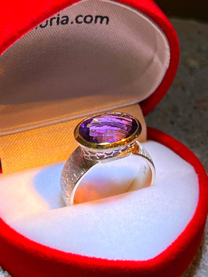 Amethyst Facette  in 18Kt Goldvermeil Fassung Ring in Sterlingsilber