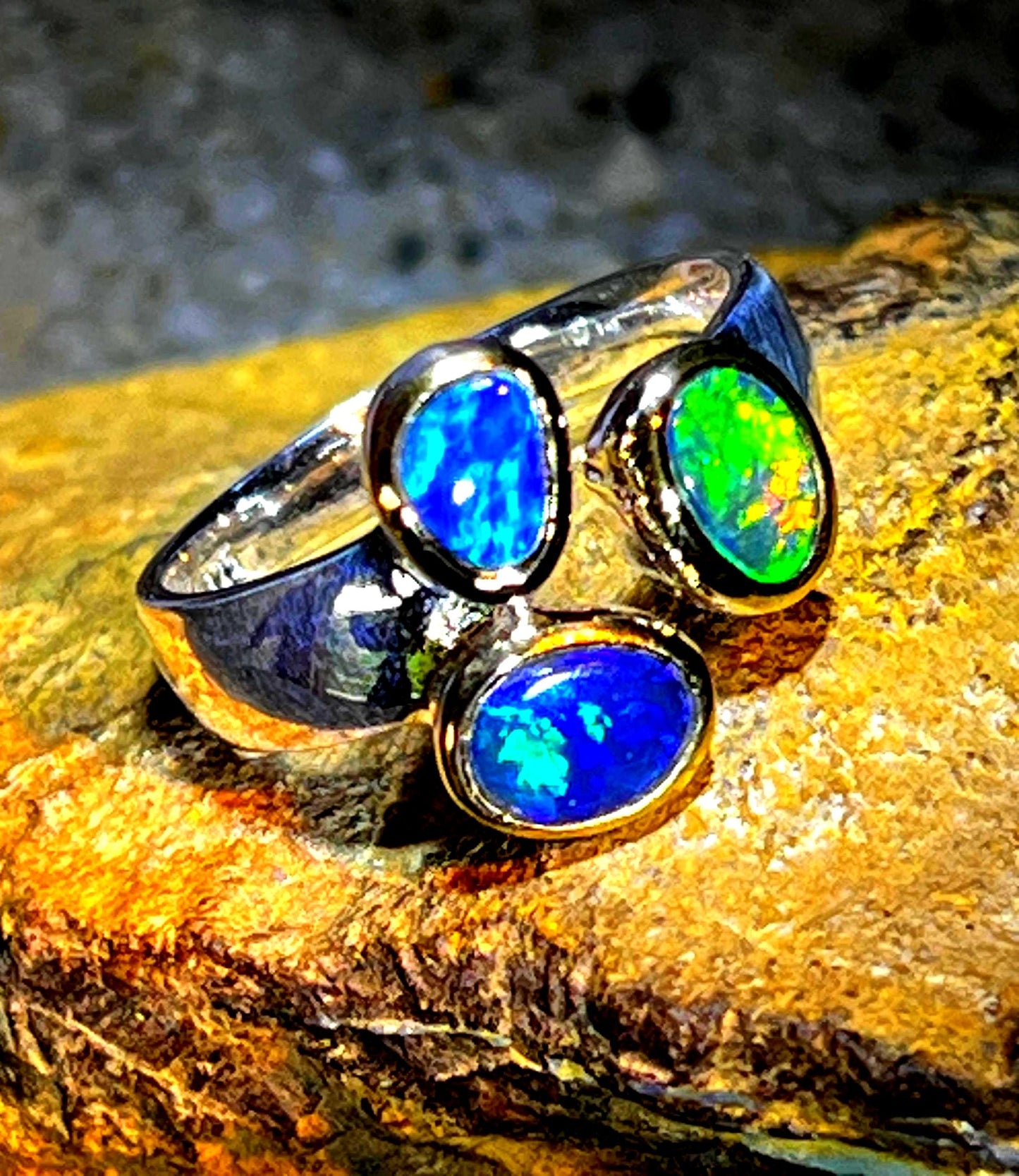 Mein Preis Starke Liebe schwarze Opale in Sterlingsilber mit 18Kt Goldvermeil Fassung deutsche Handarbeit