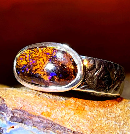 Mutter Queensland Opal 17mm x 10mm Opal Sterling Silber Ring deutsche Qualitätsarbeit
