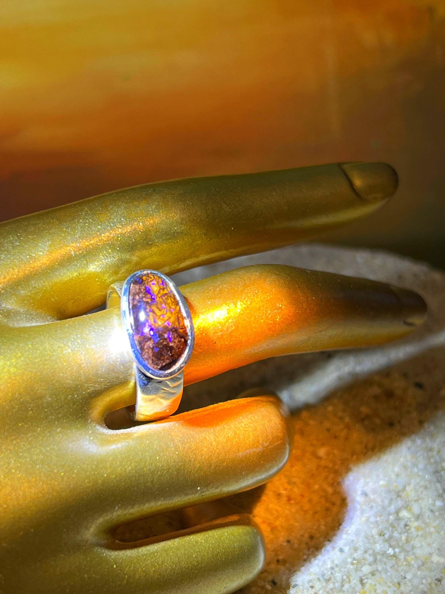Mutter Queensland Opal 17mm x 10mm Opal Sterling Silber Ring deutsche Qualitätsarbeit