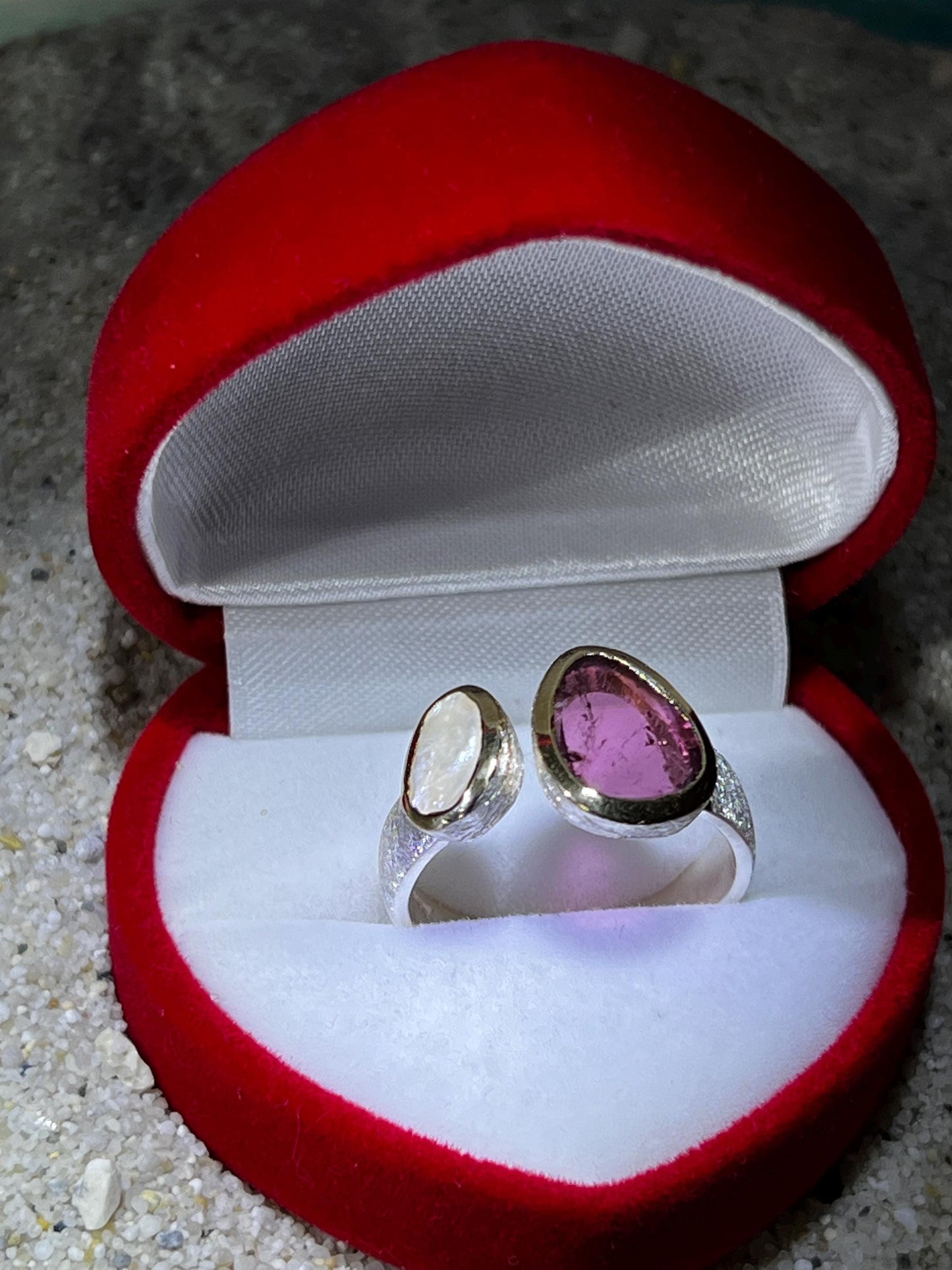 Wassermelonenturmalin und Naturperle in 18Kt Goldvermeil Fassung Ring in Sterling Silber