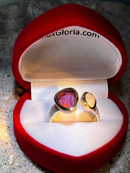 Wassermelonenturmalin und Naturperle in 18Kt Goldvermeil Fassung Ring in Sterling Silber
