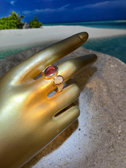 Wassermelonenturmalin und Naturperle in 18Kt Goldvermeil Fassung Ring in Sterling Silber