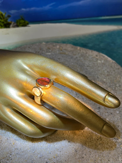Wassermelonenturmalin und Naturperle in 18Kt Goldvermeil Fassung Ring in Sterling Silber