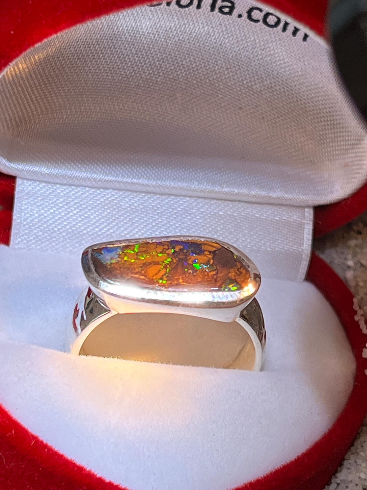Boulder Opal geschwungene Matrix Ring in Sterling Silber