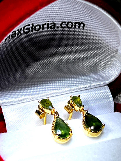 Natürlich grüne Saphire in 18Kt Goldvermeil Ohrhänger in Silber