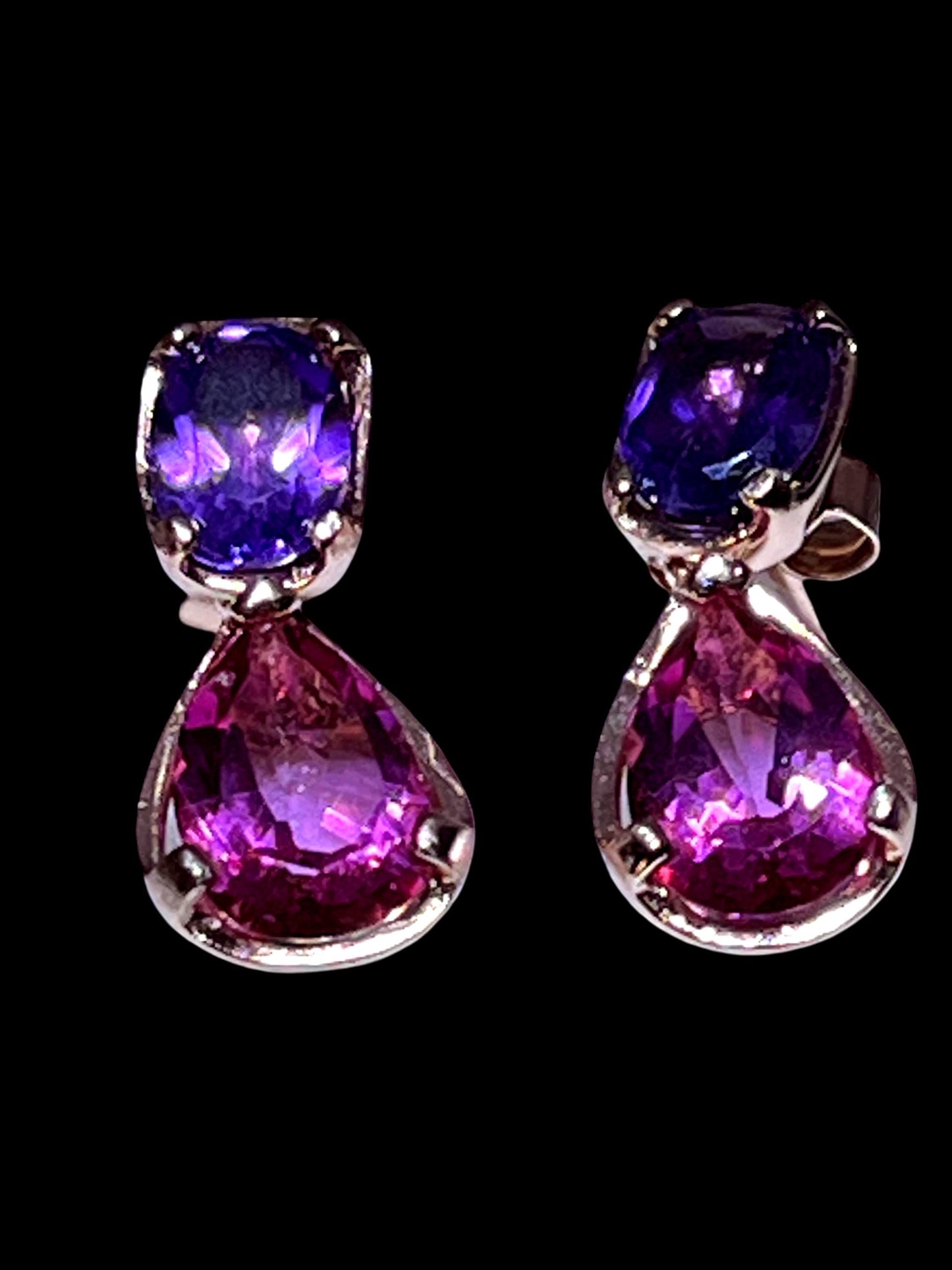 Mystische Edelstein Ohrringe Amethyst und Topas 18Kt Goldvermeil Fassung