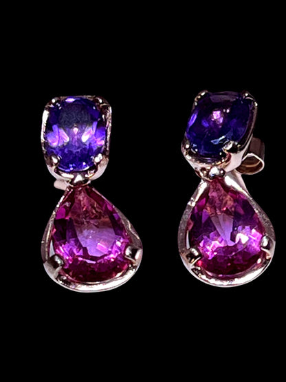 Mystische Edelstein Ohrringe Amethyst und Topas 18Kt Goldvermeil Fassung