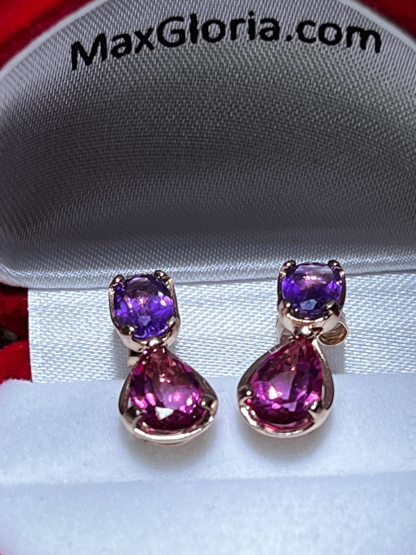 Mystische Edelstein Ohrringe Amethyst und Topas 18Kt Goldvermeil Fassung