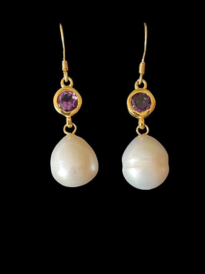 Naturperle an Amethyst in 18 Kt Goldvermail