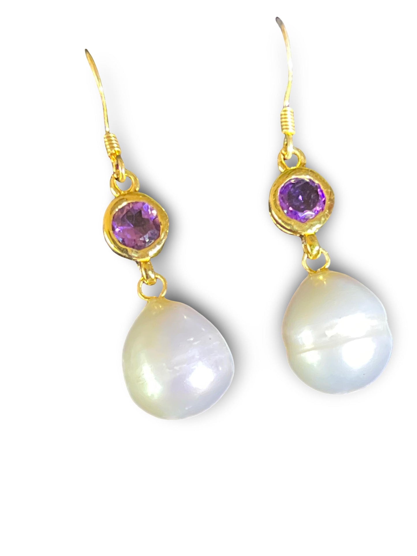 Naturperle an Amethyst in 18 Kt Goldvermail