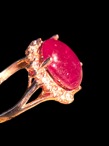 Rubin großer Prinzessin Ring in Sterling Silber vergoldet