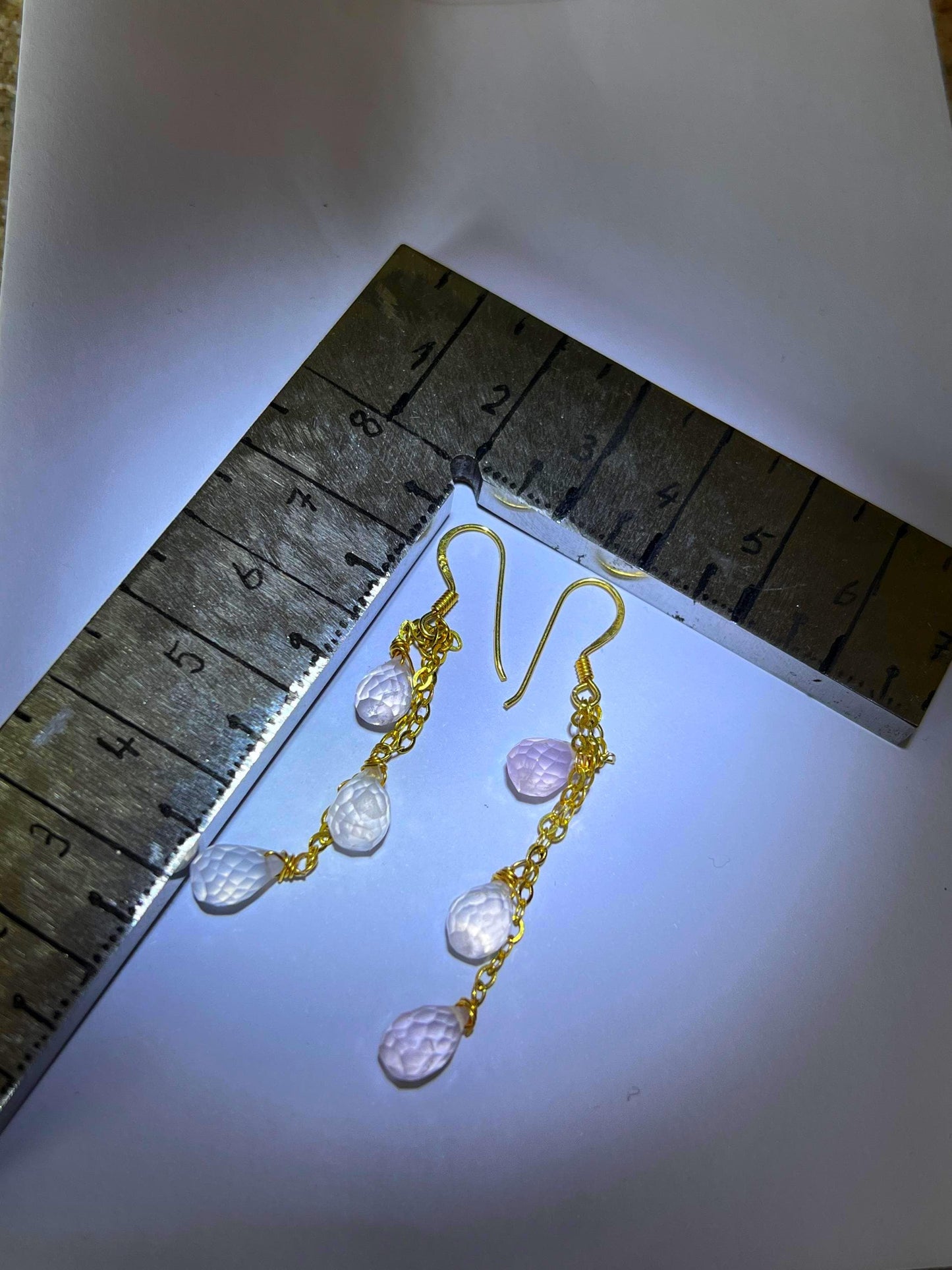 Mein Preis  Rosenquarz 6 Naturtropfen in Sterlingsilber 18Kt Goldvermeil Hängeohrringe
