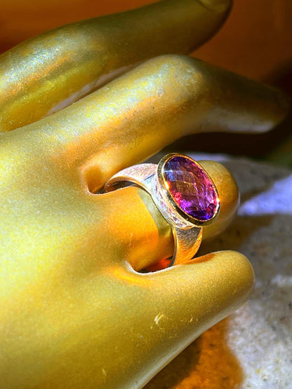Amethyst Facette  in 18Kt Goldvermeil Fassung Ring in Sterlingsilber