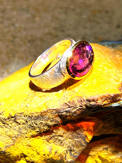 Amethyst Facette  in 18Kt Goldvermeil Fassung Ring in Sterlingsilber