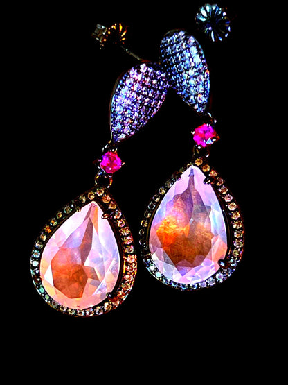 Mein Preis  Rosenquarz mit Rhodolith und Natur Zirkon in Sterlingsilber geschwärzt