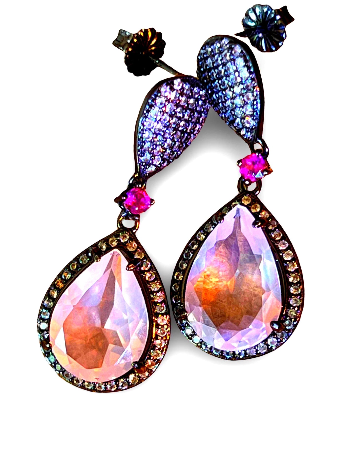 Mein Preis  Rosenquarz mit Rhodolith und Natur Zirkon in Sterlingsilber geschwärzt