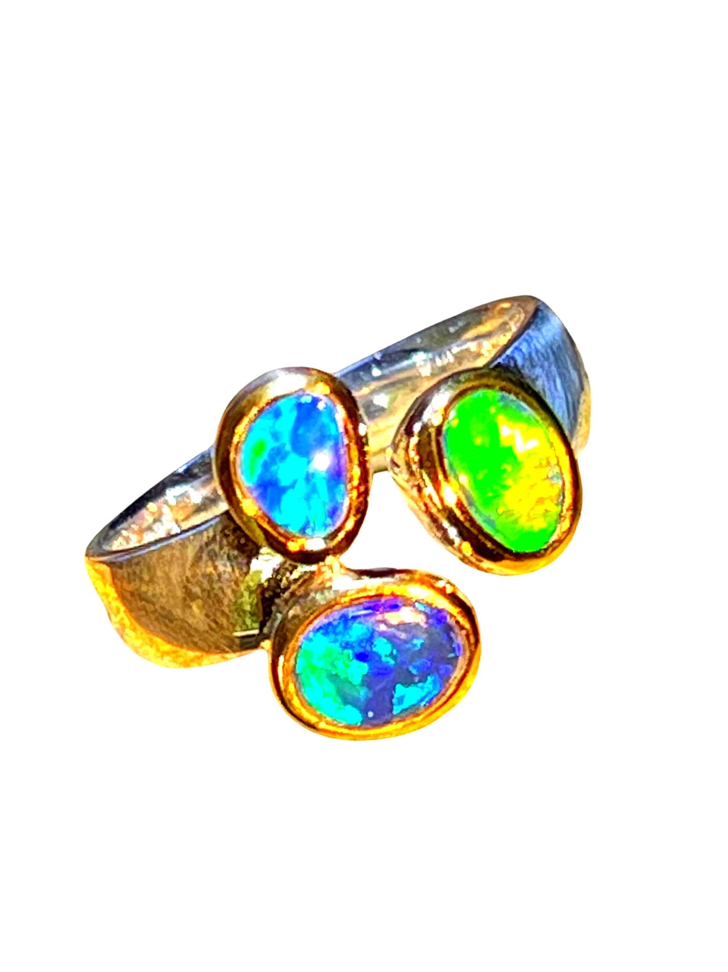 Mein Preis Starke Liebe schwarze Opale in Sterlingsilber mit 18Kt Goldvermeil Fassung deutsche Handarbeit