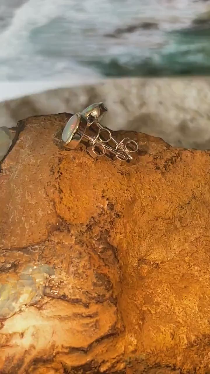 Schwarzopal Ohrstecker in 18Kt Goldvermeil Fassung